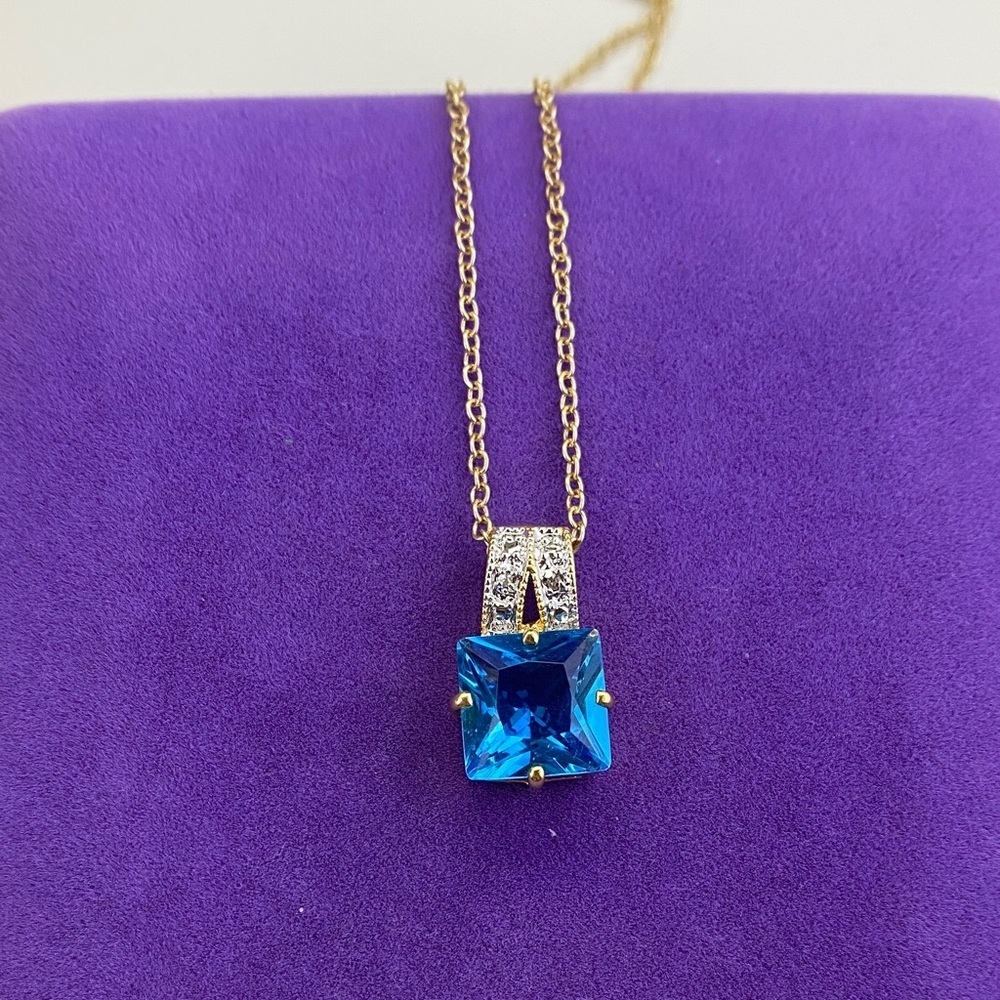 💛 Elegant Gold Plated Blue & White CZ Pendant Necklace